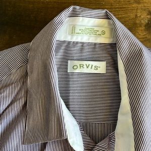 Orvis size 14 long sleeve blouse with dark purple pinstripes excellent condition